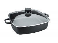 Cacerola baja aluminio fundido cuadrada con tapa cristal mod. forte 28x28