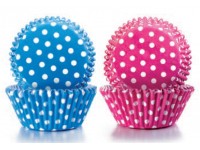 Cápsulas de reposteria con lunares azules y rosas